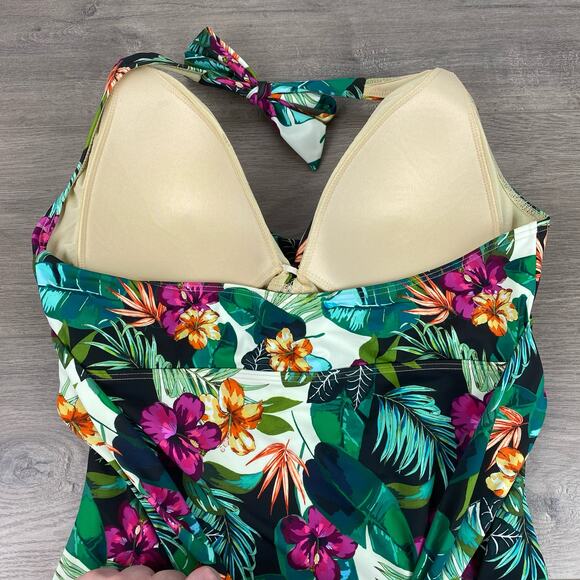 Swimsuits For All Green&Purple Tropical Halter Tie One Piece Swimsuit Sz.16 - Picture 11 of 16